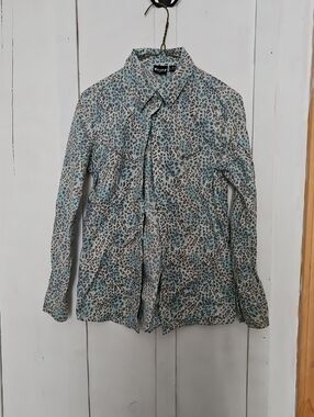 Cruel Girl Blue and Brown Leopard Print Button-Down Shirt